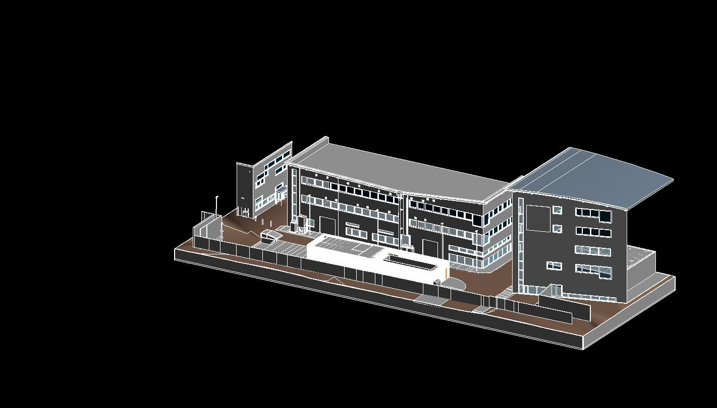 Rendered 3D model of the finished building